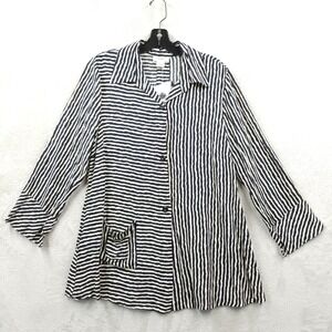 Dorman Tunic Women S Black White Striped 100% Cotton Lagenlook Art Blouse Pocket